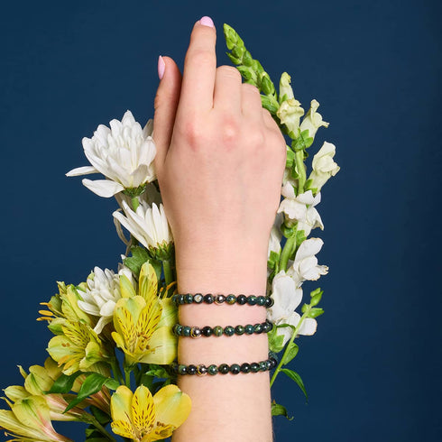 Jaspe Vert Minuit | Argent sterling .925 | Bracelet de perles de pierres précieuses de guérison